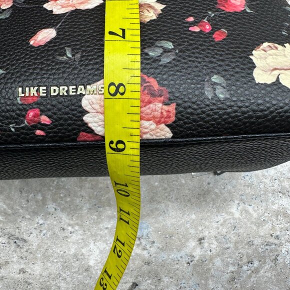 Like Dreams Black Floral Crossbody Handbag Purse Faux Leather Bow Accent New - Picture 10 of 11
